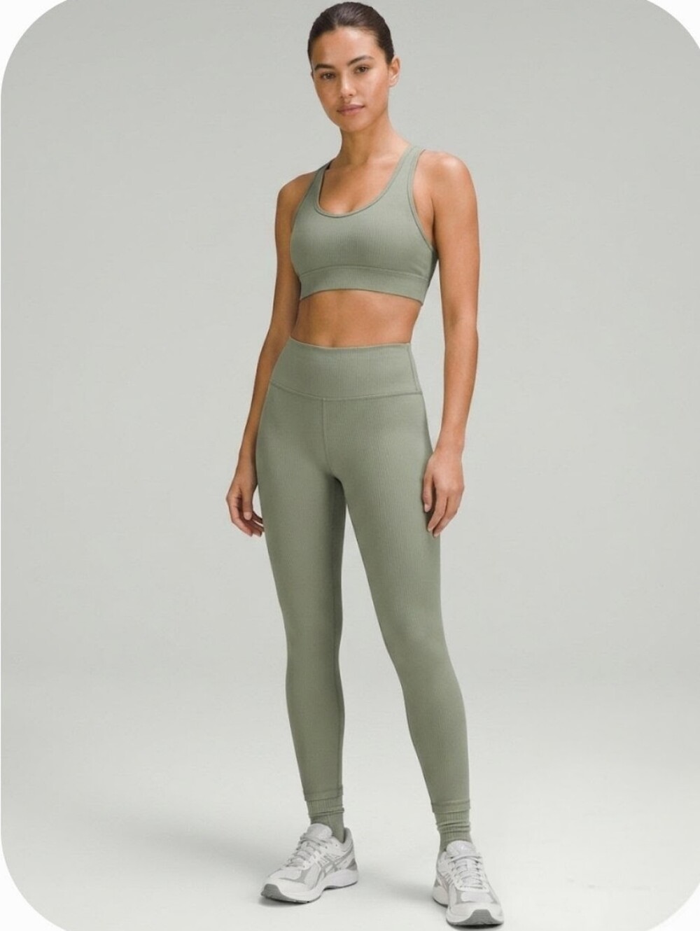 Athleta Elation Ribbed Tight Olive Green High-Waist Leggings